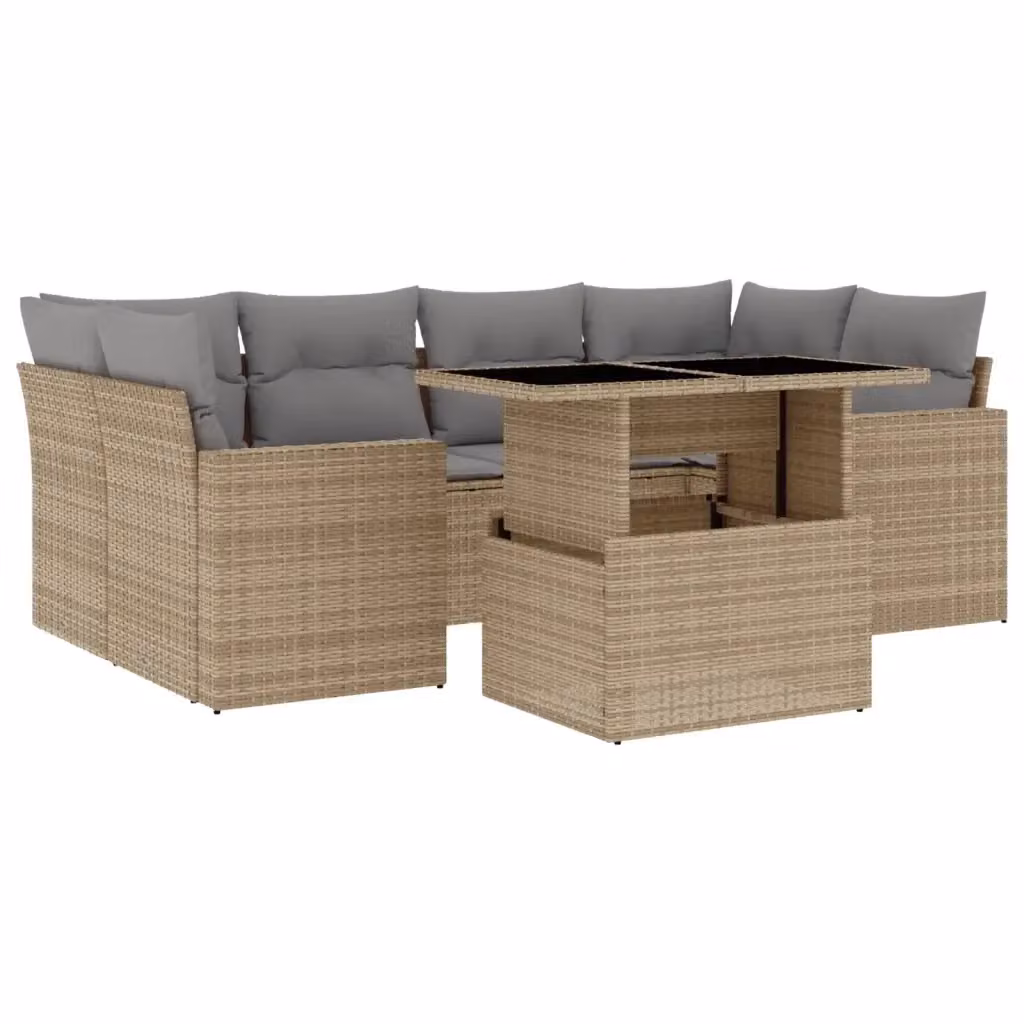Set di divani da giardino vidaXL 7 pezzi in polyrattan beige con cuscini e tavolino da esterno a forma di L – 2