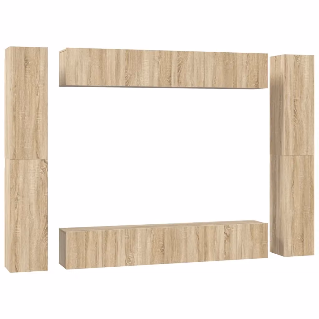 Set di Mobili Porta TV Moderno vidaXL in Legno Multistrato Rovere, 10 Pezzi, Marrone Opaco – 2