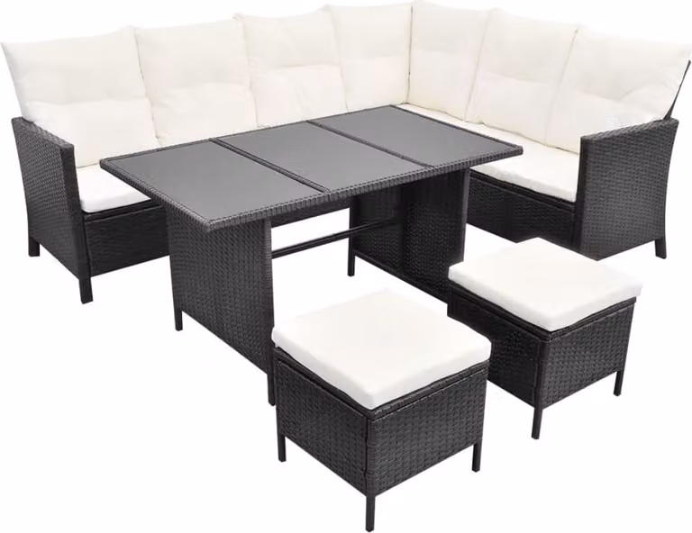 vidaXL Set da salotto da giardino 4 pezzi con cuscini in polirattan nero