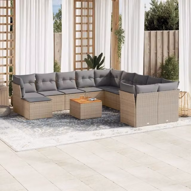 Set di divani da giardino VIDAXL in polyrattan da 12 posti con cuscini beige