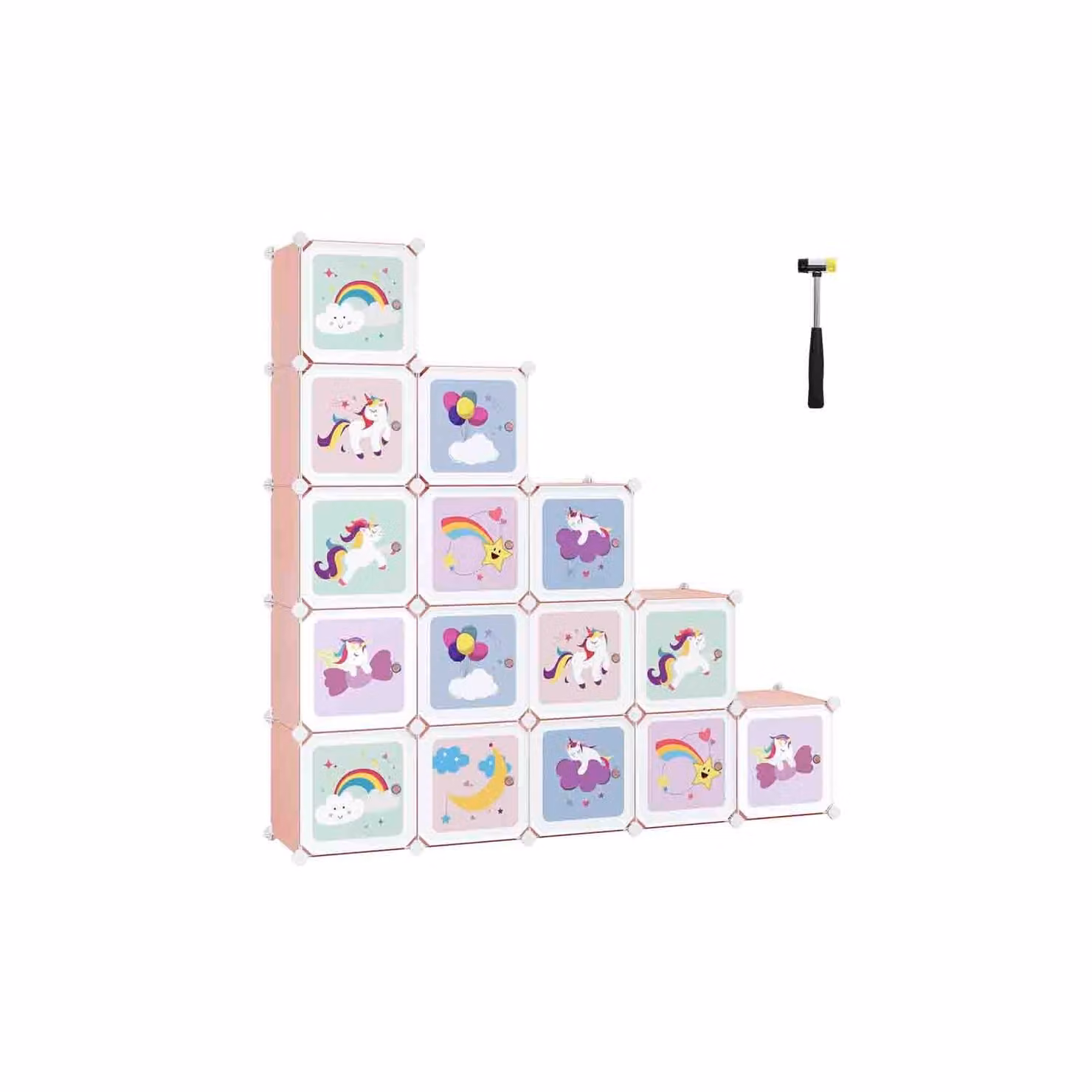 Armadio Cameretta Modulare a Cubi con Ante per Bambini, Rosa