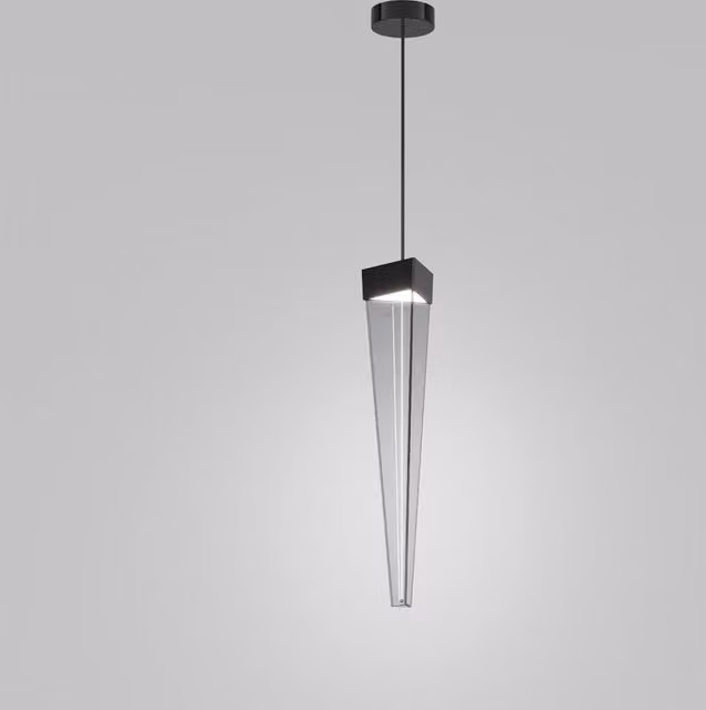 Stalactite Lampada a sospensione a LED piramidale in vetro fumé e metallo nickel nero lucido, dimmerabile TRIAC, altezza regolabile, 12W, 2700K