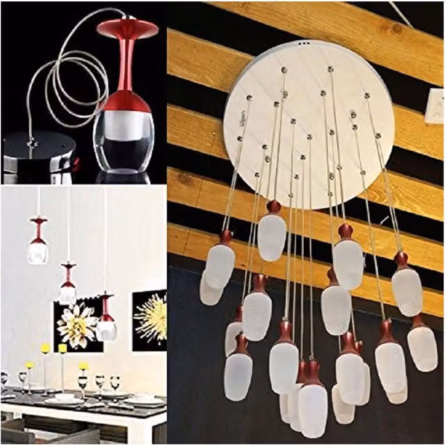 Lampadario a sospensione Trade Shop Traesio con 20 pendenti a calice in vetro rosso e metallo, luce LED moderna per soffitto
