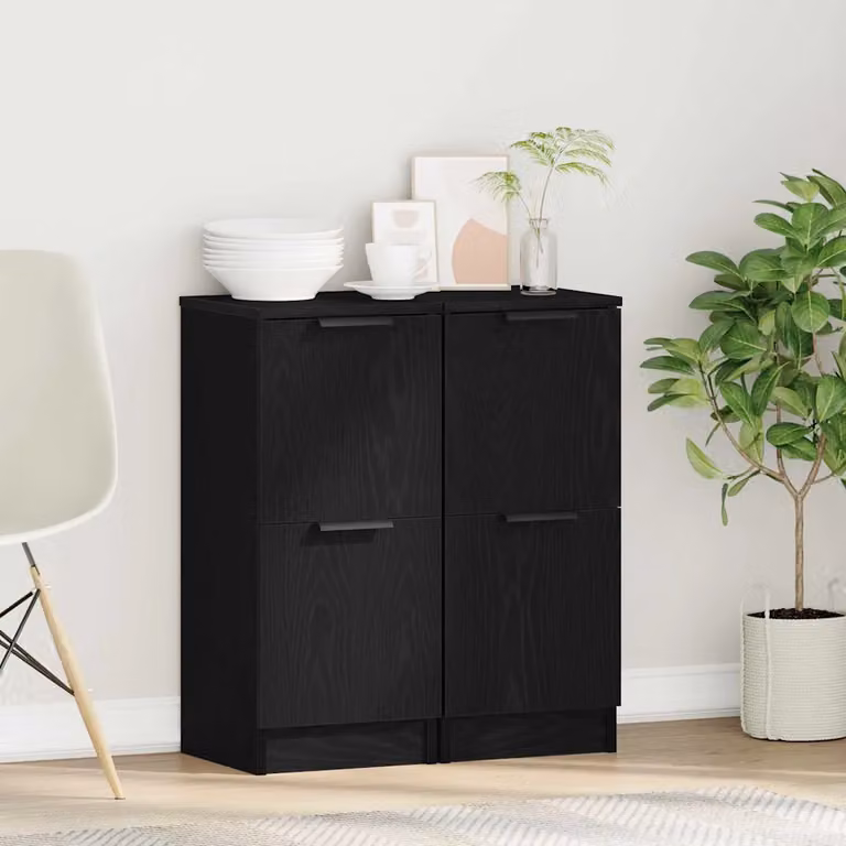 Set di 2 credenze moderne vidaXL in legno ingegnerizzato nero, L/P/H: 30 x 30 x 70 cm