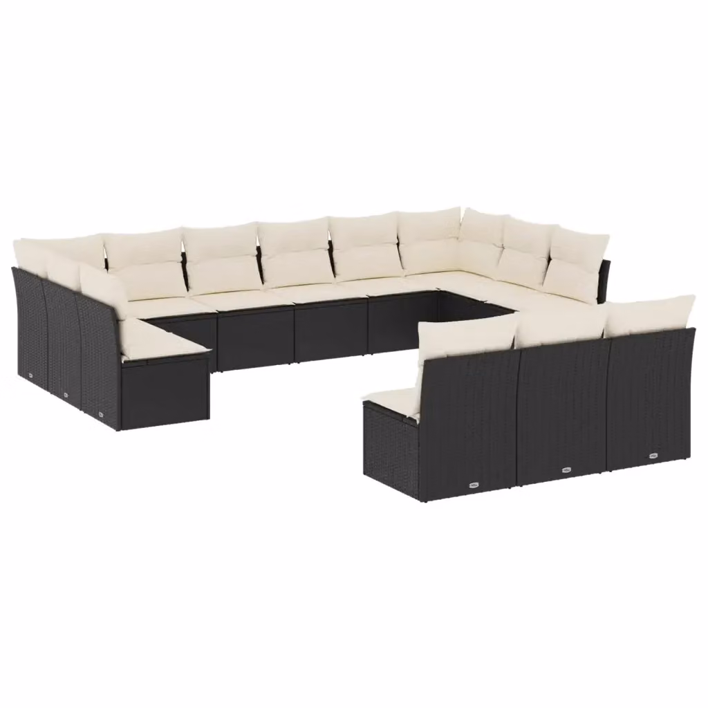 Set di Divani da Giardino Moderno VIDAXL a Forma a U in Polyrattan Nero con 13 Pezzi e Cuscini Inclusi – 2