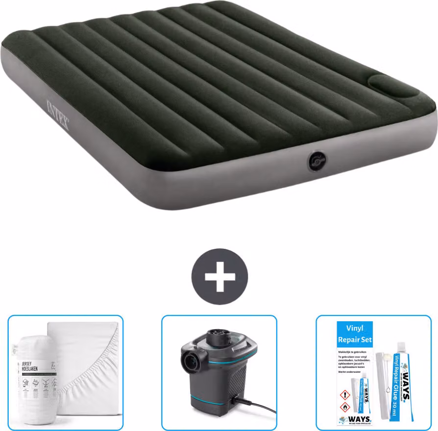 Letto gonfiabile Intex - 2 persone - 152 x 203 x 25 cm - verde - lenzuolo - pompa e kit di riparazione