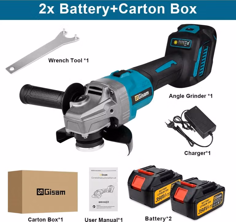 Smerigliatrice angolare a batteria - Senza spazzole, 125 mm, 18 V - Senza fili, filettatura M14, velocità regolabile, 2 batterie incluse - Arancione