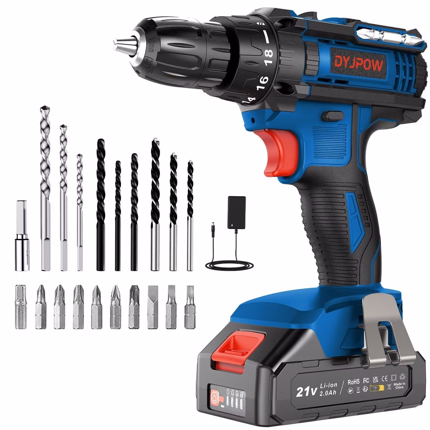 Trapano avvitatore a batteria da 21 V, 42 Nm, con 1 batteria da 2,0 Ah