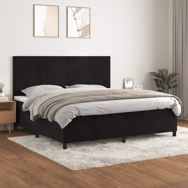 Letto Ibrido vidaXL con Giroletto a Molle e Materasso in Velluto Nero e Bianco L/P: 200 x 200 cm