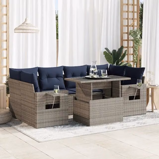 Set Divani da Giardino con Cuscini 7pz Grigio Polyrattan 3326432
