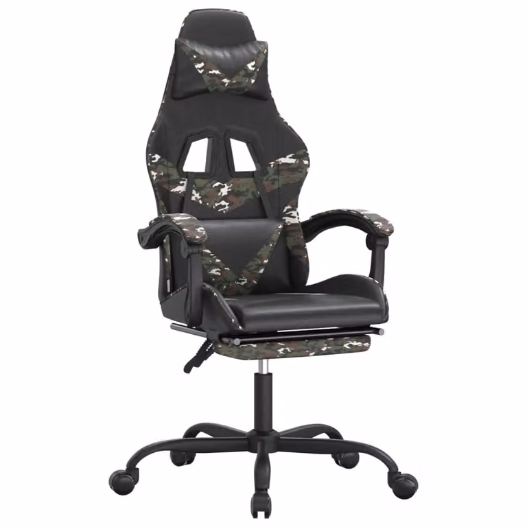 Sedia da Gaming Girevole Poggiapiedi Nero e Mimetico Pelle finta