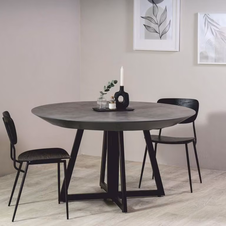 Casa Padrino Tavolo da pranzo Grigio / Nero 138-314 cm - Tavolo da cucina rotondo allungabile