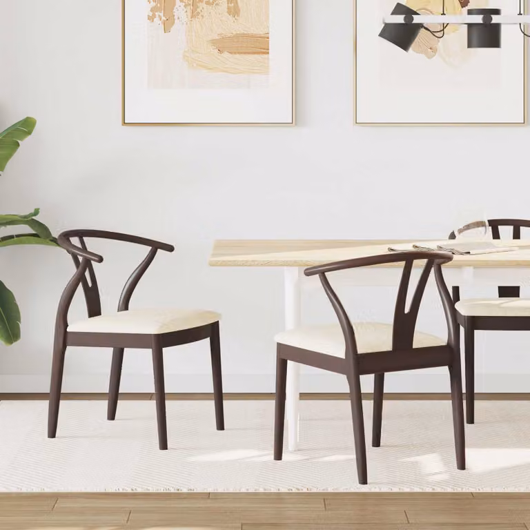 Set di 2 sedie da pranzo vidaXL in legno di gomma marrone con seduta in tessuto moderno L: 54,5 cm x P: 58 cm x H: 77 cm