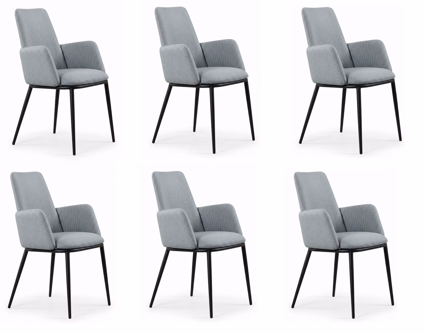 Set di 6 sedie da pranzo, colore grigio, imbottitura in tessuto, con braccioli, dal design elegante