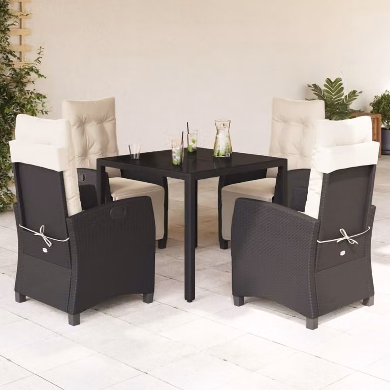 Maison Exclusive - Set da pranzo da giardino 5 pezzi con cuscini in polyrattan nero