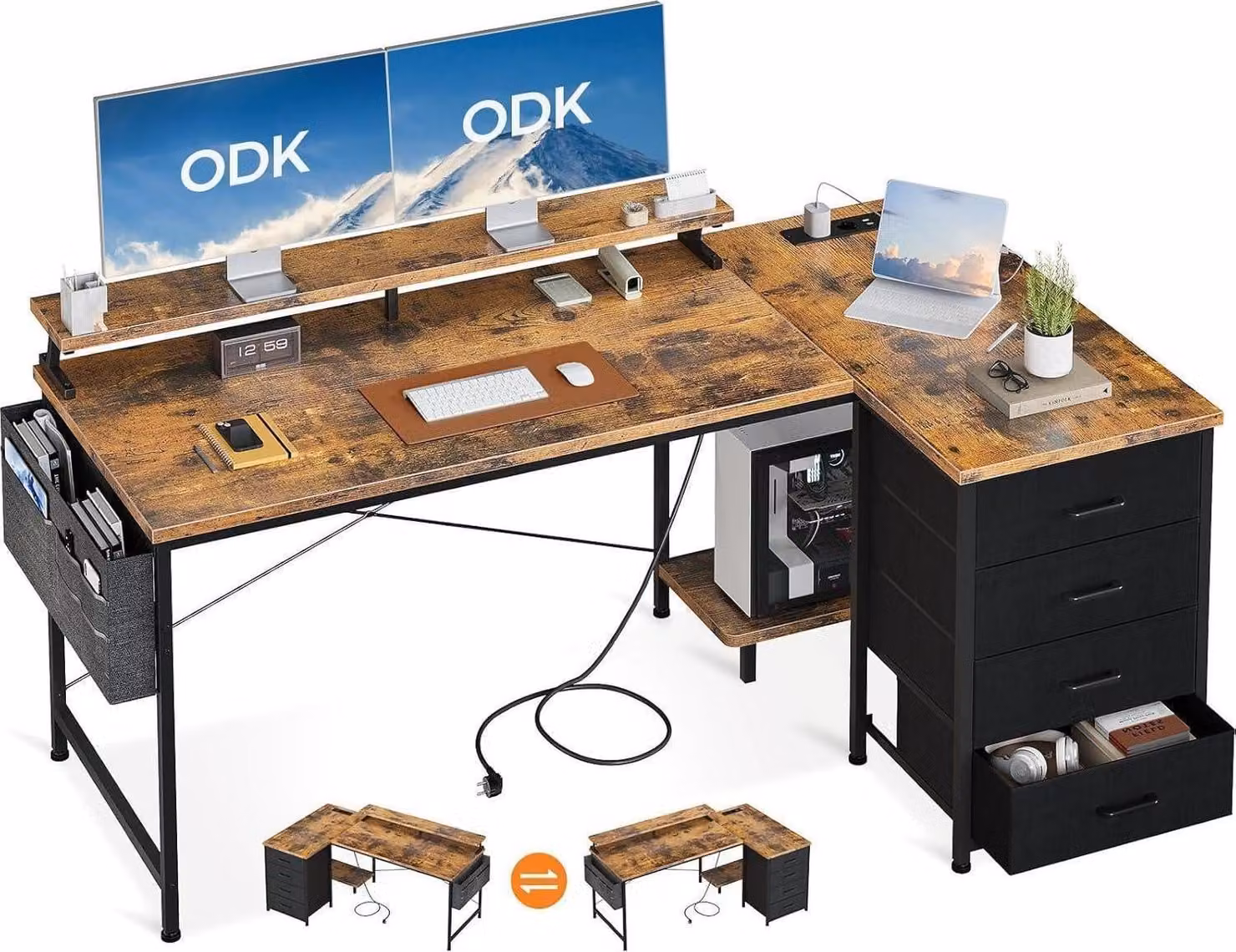 Scrivania ODK a L 160x80x84,7 cm con ripiano per monitor e stazione di ricarica