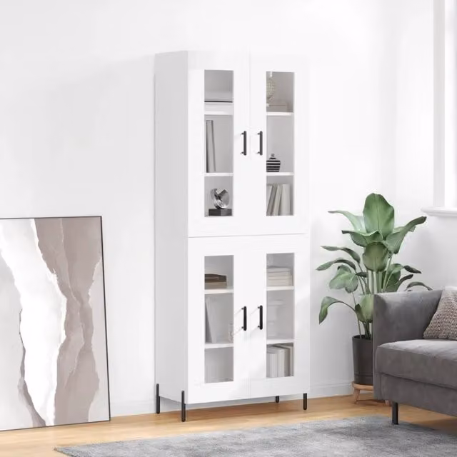 Credenza moderna bianca vidaXL in legno e vetro L: 69,5 cm, P: 34 cm, H: 180 cm