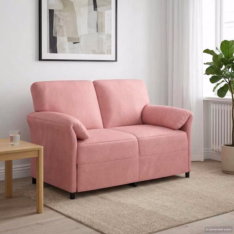 vidaXL Divano a 2 Posti Moderno in Velluto Rosa con Cuscini, L: 138 cm, P: 83 cm, H: 95 cm