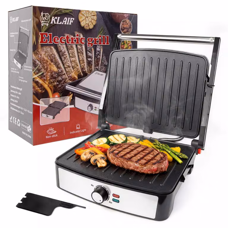 Griglia di contatto – Ideale per bistecche e panini – 2200 W – Si apre fino a 180° – Rivestimento antiaderente in PTFE – Facile da pulire – Spina europea, 220–240 V