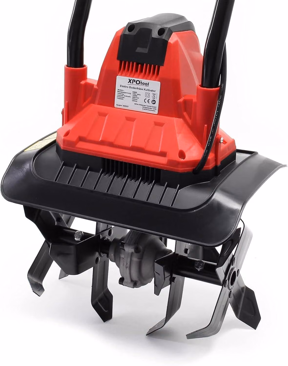 Frantoio da giardino elettrico con motore da 1050W, 380 giri/min, fresa per terreno da 4x4, 4 lame e profondità di fresatura di 220 mm