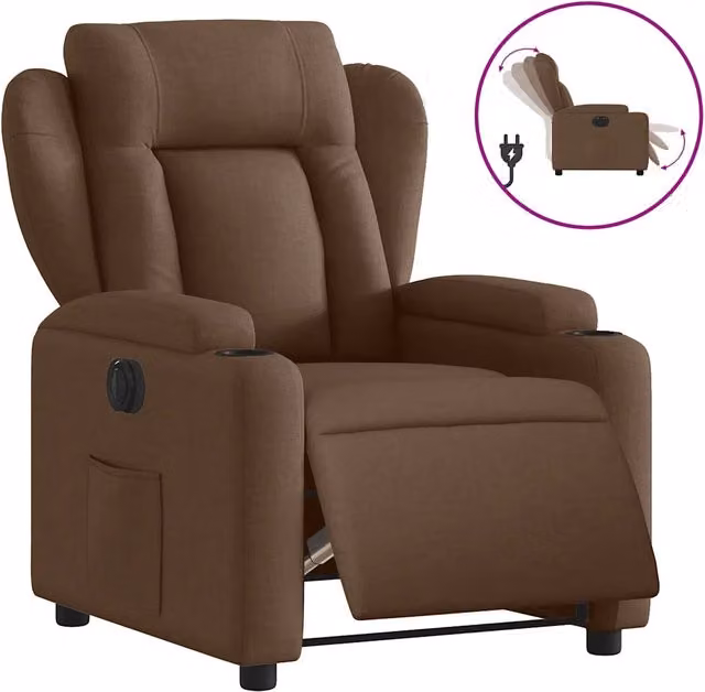 Poltrona | Sedia Relax Elettrica Reclinabile Marrone in Tessuto