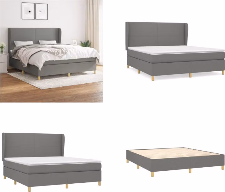 vidaXL Letto boxspring con materasso in tessuto grigio scuro 160x200 cm - Letto boxspring - Boxspringbetten - Bett - Schlafzimmermöbel