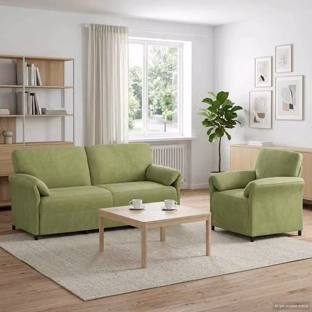 Set di 2 divani moderni vidaXL in velluto verde con struttura in metallo e cuscini inclusi – 1