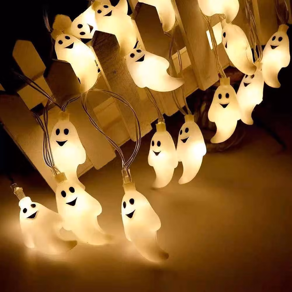 Catena luminosa a tema fantasmi, 3 metri, 20 LED, decorazione per Halloween, adatta per interni ed esterni