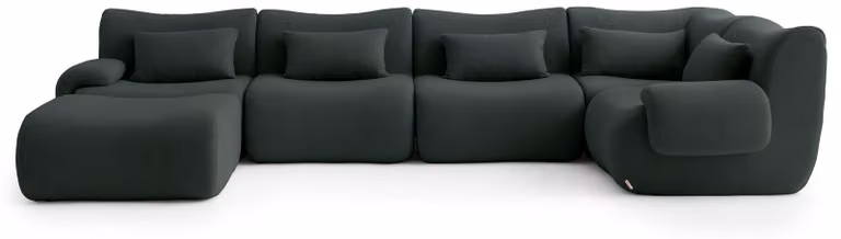 MILYSOFA SOFATIME: divano ad angolo modulare a 5 posti con chaise longue, raffinato tessuto a riccioli, verde bosco