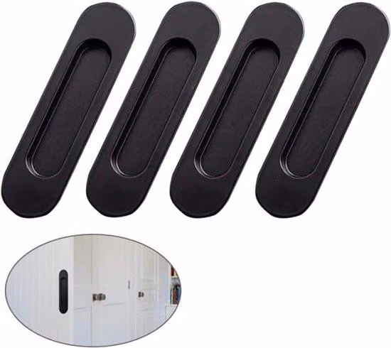 Maniglia per porta scorrevole, nera - 15 cm - confezione da 4 pezzi - Maniglia a incasso per porta scorrevole - Adesiva - Metallo - Maniglia per mobili - Maniglia per armadi - Maniglia per porte