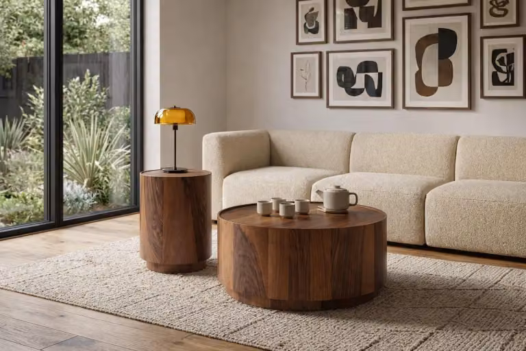 Set di tavolini da caffè, colore marrone, stile moderno, gambe in legno, piano in legno
