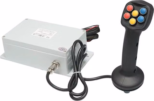 Joystick elettrico a 6 pulsanti con modulo di controllo da 24 V in plastica disponibile in rosso, giallo, blu o nero