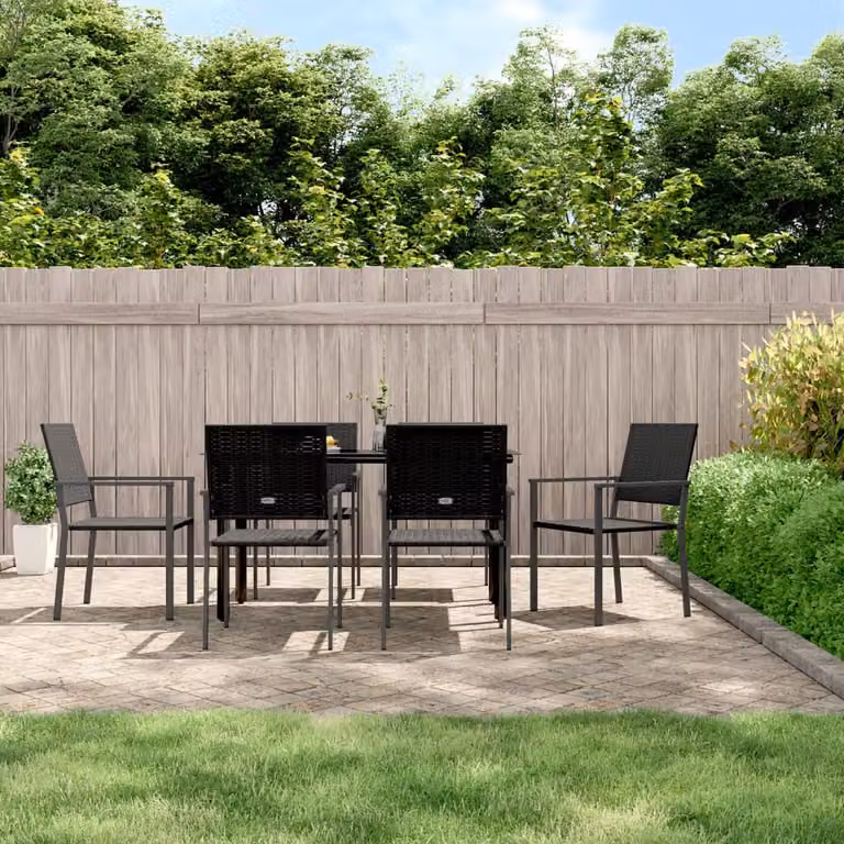 Set da pranzo da giardino vidaXL in 7 pezzi in polyrattan e acciaio nero con piano in vetro