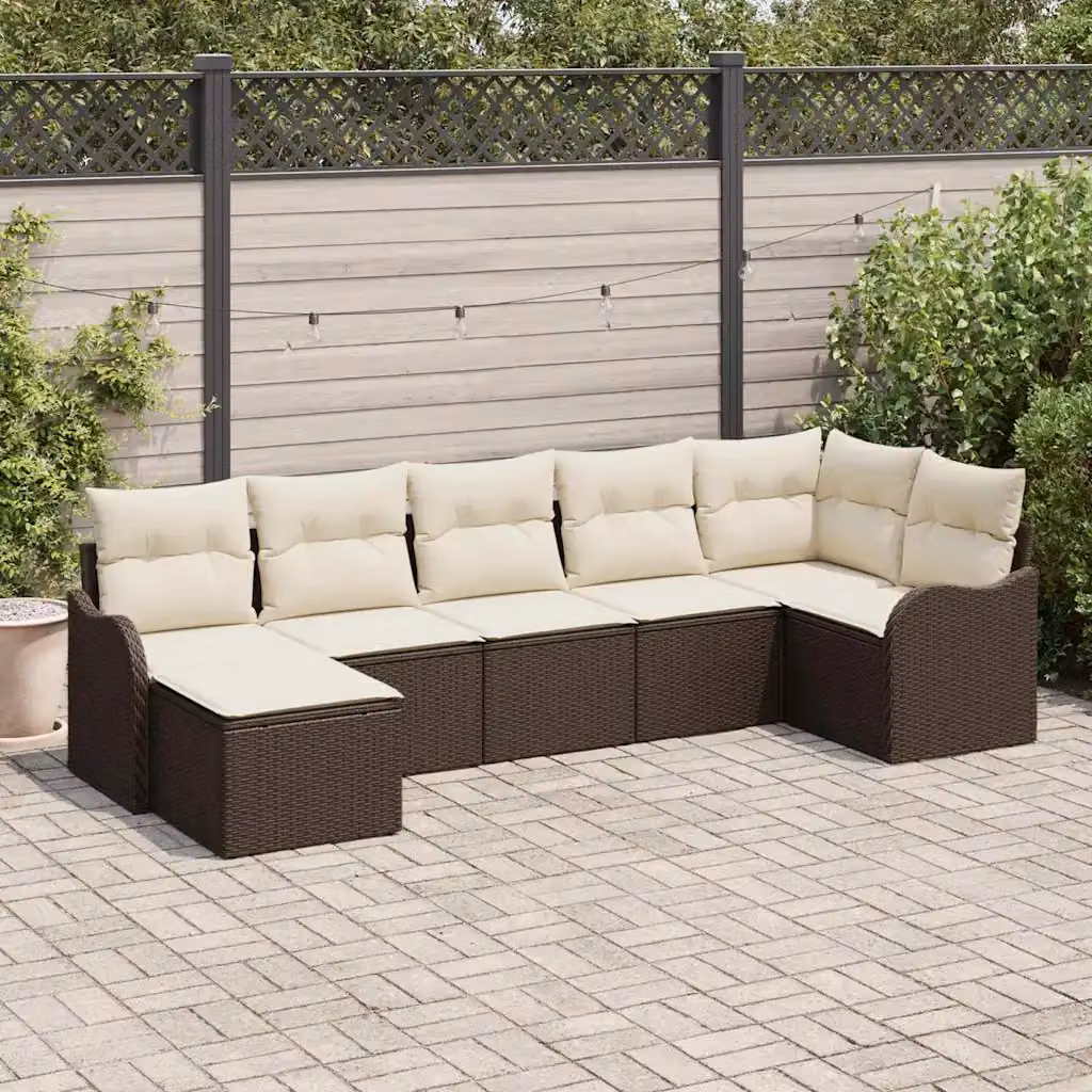 Set Divano da Giardino a L con Polyrattan e Cuscini vidaXL, Marrone – 1