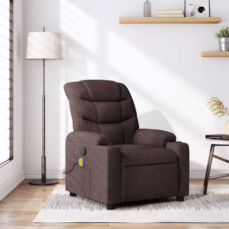 vidaXL Poltrona Reclinabile Relax in Tessuto Marrone con Braccioli e Struttura in Metallo e Legno