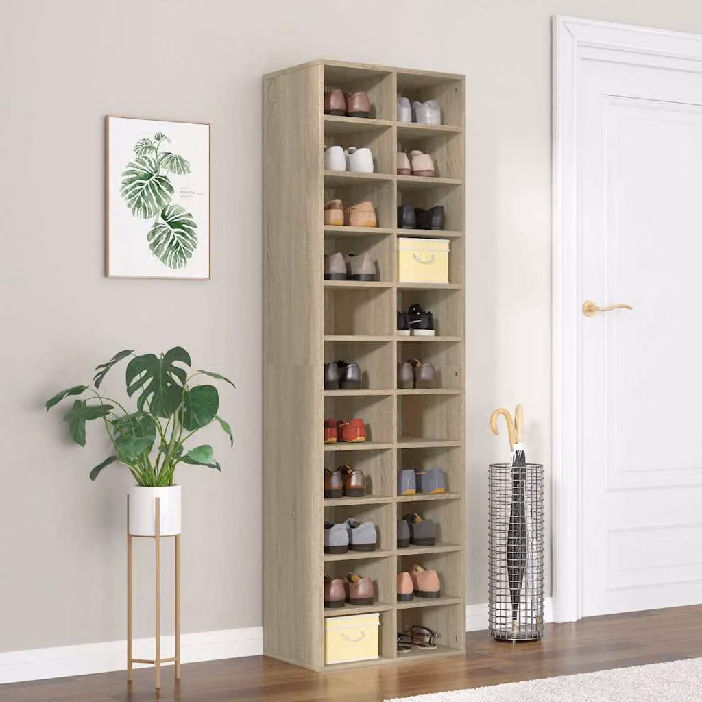 Scarpiera moderna vidaXL in legno color rovere con ripiani piatti, L: 54 cm, P: 34 cm, H: 183 cm