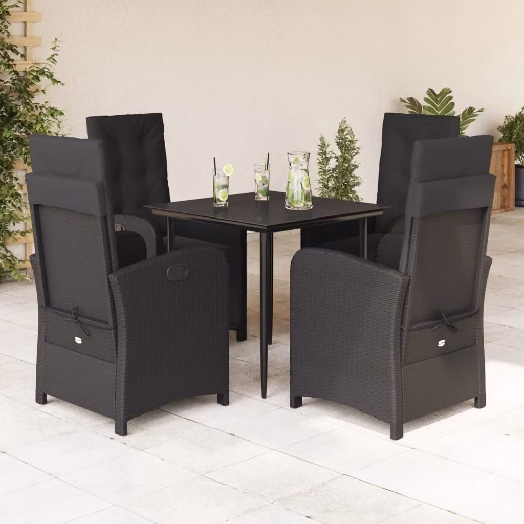 Maison Exclusive - Set da pranzo da giardino 5 pezzi con cuscini in polyrattan nero