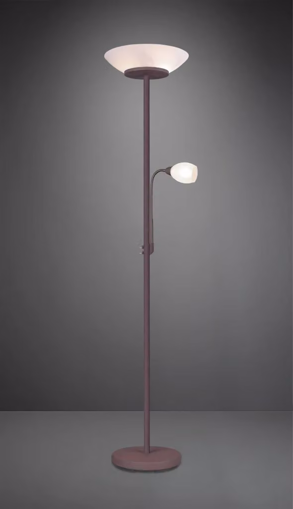Lampada Piantana Trio Leuchten con 2 Luci per Lettura, Colore Ruggine e Diffusore Bianco – 2
