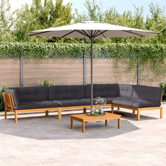 Set Divano da Giardino a L con Cuscini vidaXL in Legno di Acacia Trattato, Colore Grigio Antracite