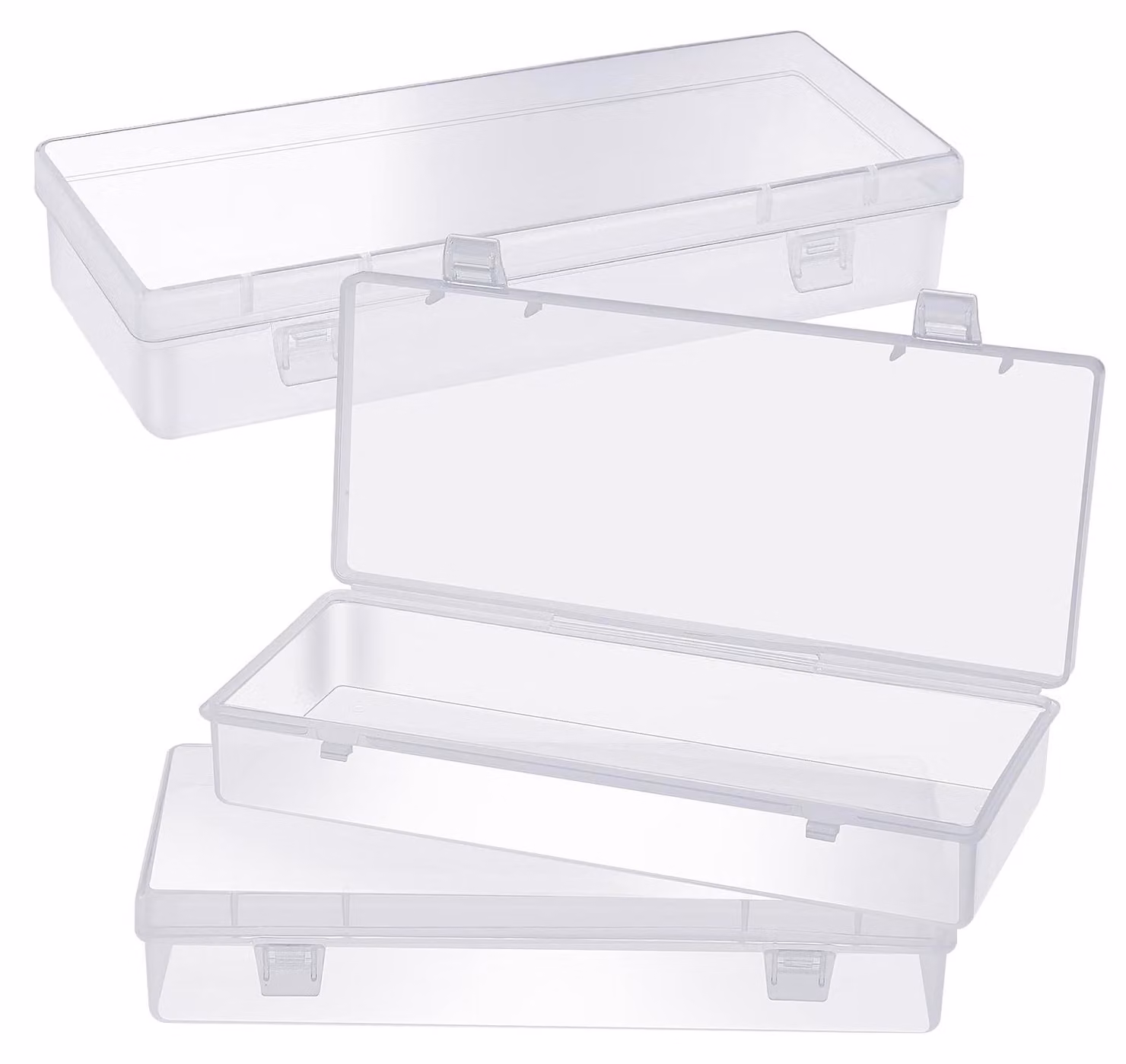 3 piccole scatole di plastica con coperchio a cerniera, dimensioni 15 x 6 x 3 cm