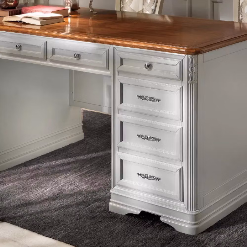Scrivania classica con 10 cassetti in legno bianco e noce Mobili 2G L: 180 cm, P: 85 cm, H: 82 cm – 4