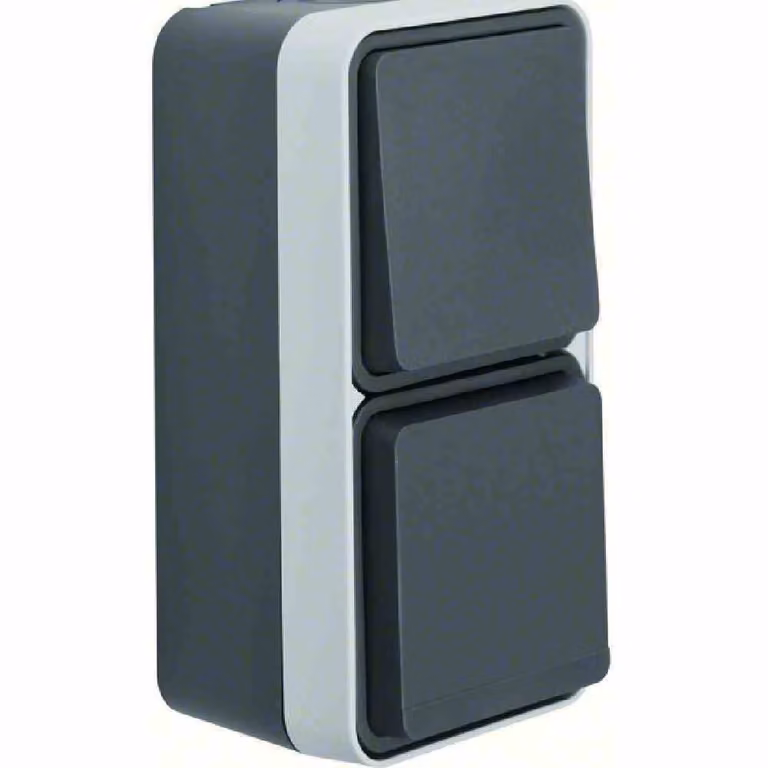 Berker 47803515 Interruttore combinato + presa di corrente con contatto di terra IP55 montaggio esterno grigio/grigio chiaro opaco W.1 con coperchio a cerniera montaggio verticale