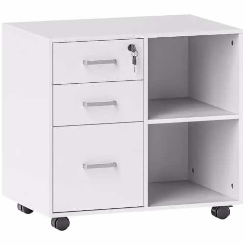HOMCOM Cassettiera Ufficio Portadocumenti con Ruote 60x40x56 cm Bianco