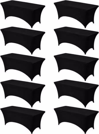 Set di 10 tovaglie elasticizzate VEVOR in spandex nero per tavoli rettangolari da 183 cm, lavabili e resistenti alle pieghe