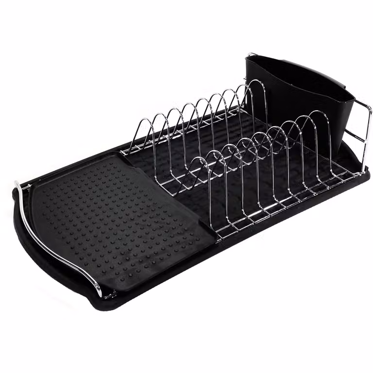 Gusto Casa Scolapiatti in metallo con base da 8 posti e vassoio raccogligocce, colore nero, H 11 x L 48 x P 27 cm