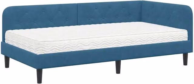 Letto singolo | Letto per adulti | Cornice del letto ad angolo Blu 90 x 200 cm Velluto