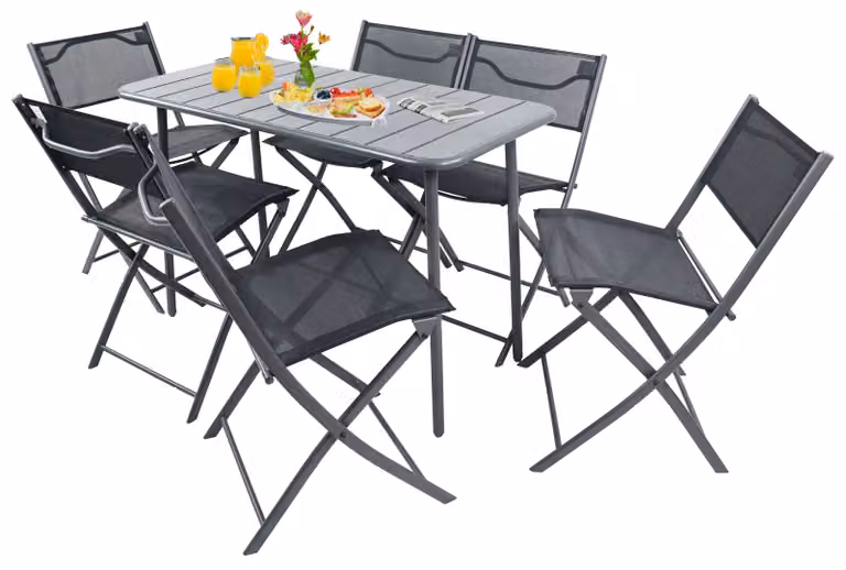 Set 7 pz mobili da giardino | gruppo posti a sedere gruppo da pranzo | 1xtable, 6x sedie | dimensioni tavolo ca. H. 72 x W. 110 x D. 55 cm | Pieghevole | Set Giardino - Sumila