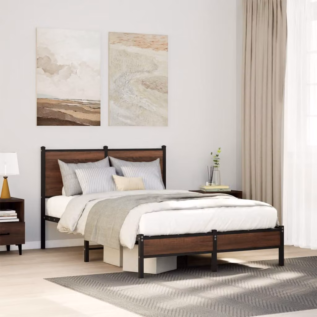 vidaXL Giroletto in Metallo Marrone Rovere senza Materasso L/P/H: 200 x 120 x 91,5 cm