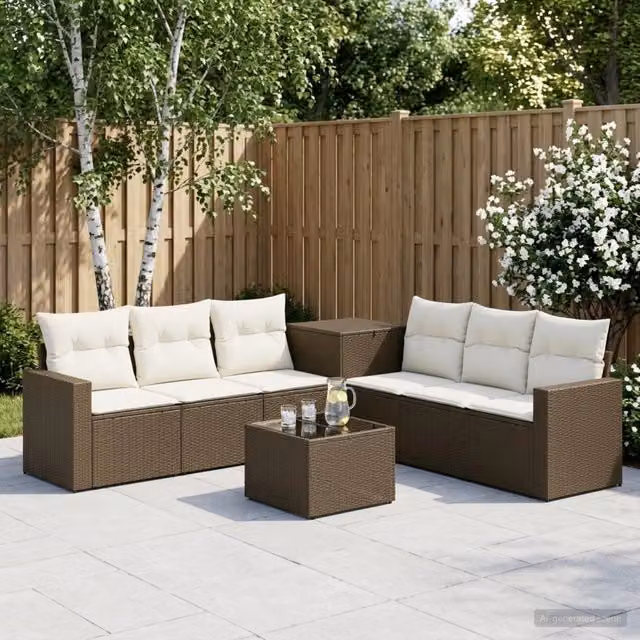 Set di divani 8 pz Marrone e Bianco Crema 55 x 55 x 37 cm 3448326
