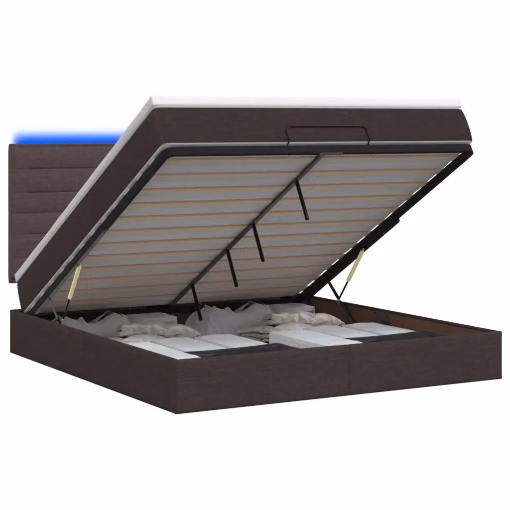 Letto Ottomano con Materasso e Illuminazione LED vidaXL, Marrone, L/P/H: 140 x 200 x 88 cm – 2